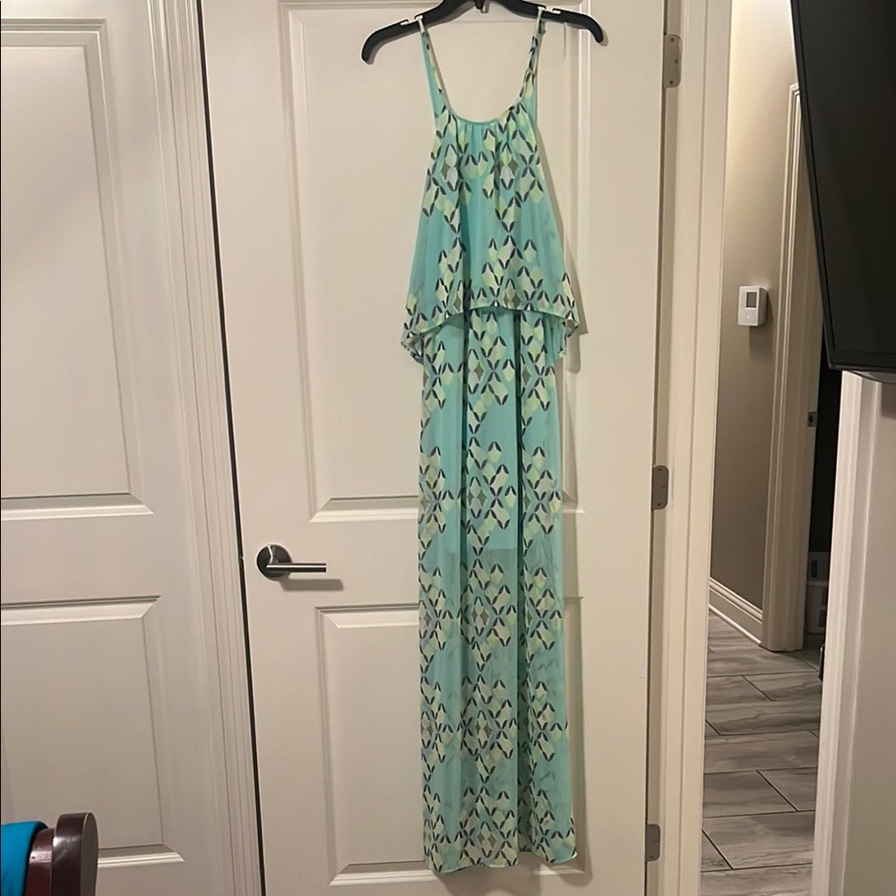 NWT GB Elegant Aqua Patterned Maxi Dress Size M